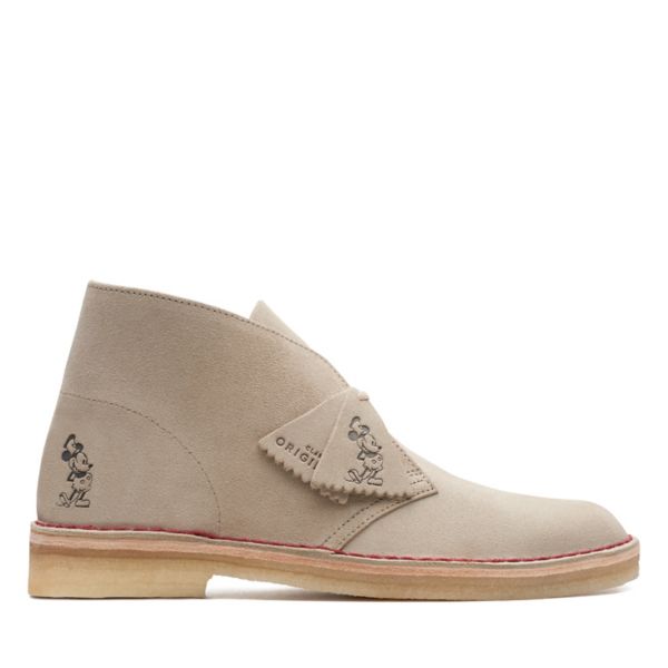 Clarks Womens Desert Boot Ankle Boots Sand Suede Embossed | UK-6587491